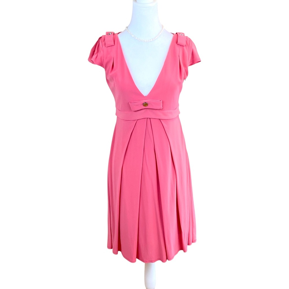 Karen Millen Dress Knit Pink Deep V-Neck Bows  (6)